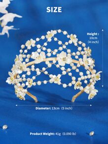 Faux Pearl & Flower Decor Bridal Headband - Gold - View 4