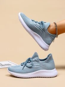 Lace-up Sneakers Solid Color Women's Road Running Shoes - Dusty Blue - View 2