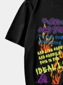 ROMWE MEN Guys Letter Graphic Tee & Shorts - Black - View 6