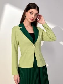 Modelyn Two Tone Belted Blazer & Pleated Skirt - Green - View 4