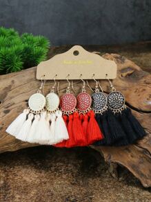 TopHanqi 3對圓形裝飾流蘇耳墜 - 彩色 - 查看 2