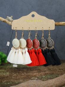 TopHanqi 3對圓形裝飾流蘇耳墜 - 彩色 - 查看 5