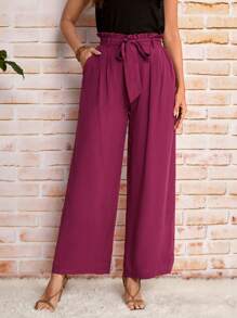 SHEIN Clasi Quần nữ Thắt lưng Túi Quần paper-bag màu trơn Boho - Màu Tím - Xem 1