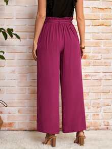 SHEIN Clasi Quần nữ Thắt lưng Túi Quần paper-bag màu trơn Boho - Màu Tím - Xem 2