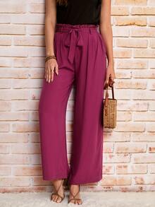 SHEIN Clasi Quần nữ Thắt lưng Túi Quần paper-bag màu trơn Boho - Màu Tím - Xem 3