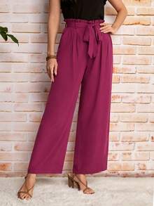 SHEIN Clasi Quần nữ Thắt lưng Túi Quần paper-bag màu trơn Boho - Màu Tím - Xem 4