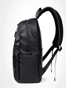 Black 20L Lightweight Commuter Rucksack, Sleek Minimalist Urban Backpack For Men Women, Polyester Fabric With Adjustable Shoulder Straps For Work - Black - View 4