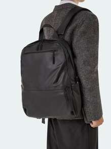 Black 20L Lightweight Commuter Rucksack, Sleek Minimalist Urban Backpack For Men Women, Polyester Fabric With Adjustable Shoulder Straps For Work - Black - View 8