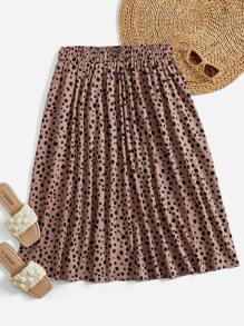 SHEIN VCAY Plus Elastic Waist Skirt - Khaki - View 1