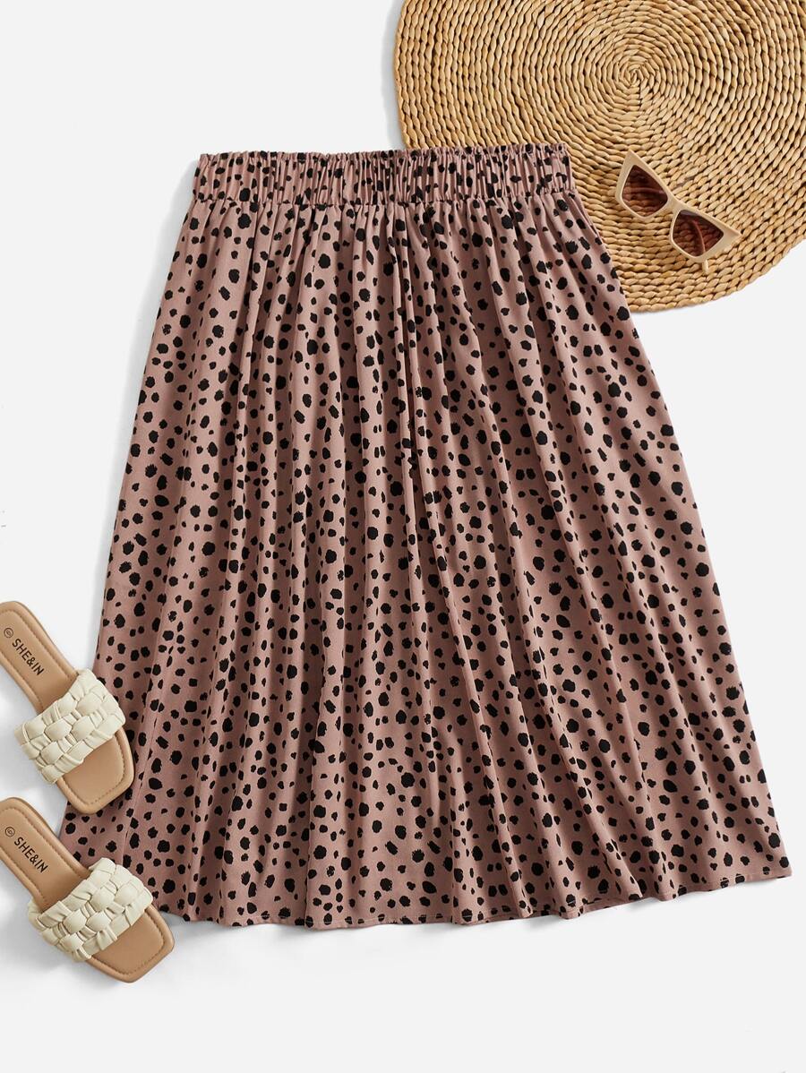 SHEIN VCAY Plus Elastic Waist Skirt - Khaki - View 1