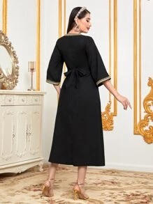 Al Najma Contrast Tape Detail Belted Dress - Black - View 2