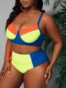 SHEIN Swim Curve Plus Size Color Block Underwire Bikini Set Bãi biển mùa hè - Nhiều màu - Xem 4