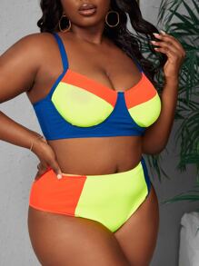SHEIN Swim Curve Plus Size Color Block Underwire Bikini Set Bãi biển mùa hè - Nhiều màu - Xem 5