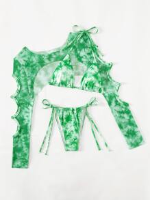 3packs Tie Dye Halter Micro Triangle Summer Beach Bikini Set & Cover Up Top - Green - View 4