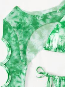 3packs Tie Dye Halter Micro Triangle Summer Beach Bikini Set & Cover Up Top - Green - View 5