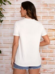 SHEIN LUNE Letter Graphic Tee - White - View 2