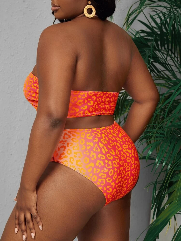 Ensemble bikini bandeau imprimé léopard grande taille pour plage d'été