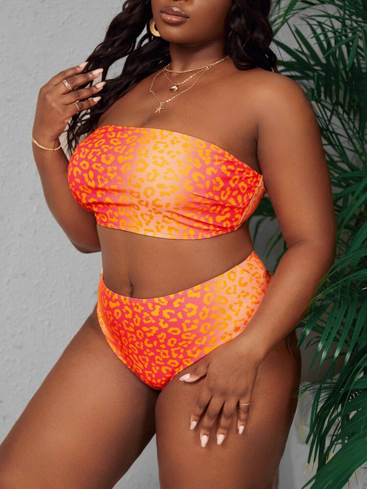 Ensemble bikini bandeau imprimé léopard grande taille pour plage d'été
