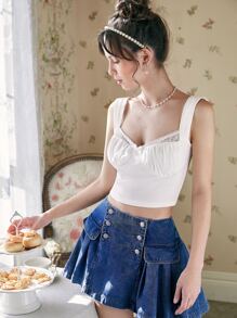 SHEIN MOD Top panel con encaje pecho con fruncido ancho con tira - Blanco - Ver 1