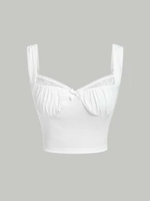 SHEIN MOD Top panel con encaje pecho con fruncido ancho con tira - Blanco - Ver 2
