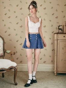 SHEIN MOD Top panel con encaje pecho con fruncido ancho con tira - Blanco - Ver 5