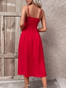 SHEIN VCAY Cut Out Ruched Cami Dress - Red - View 2