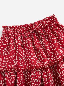 Soleia 小碎花一字肩褶邊短款上衣和半身裙 - 紅色 - 查看 5