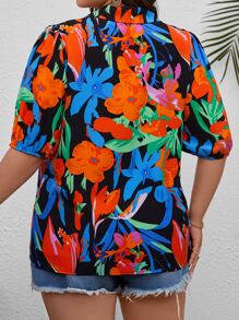 SHEIN VCAY Plus Floral Print Puff Sleeve Shirt - Multicolor - View 2