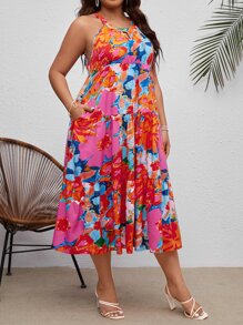 SHEIN VCAY Vestido con estampado floral bajo con fruncido - Multicolor - Ver 4