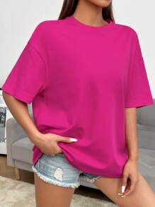 SHEIN EZwear Slogan Graphic Drop Shoulder Tee IT'S OKAY NOT TO BE PERFECT - Hot Pink - View 3