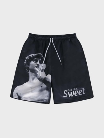 Männer Shorts mit Buchstabe & Figur Grafik, Tunnelzug