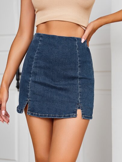 Jeans-Shorts mit Schlitz und Reißverschluss