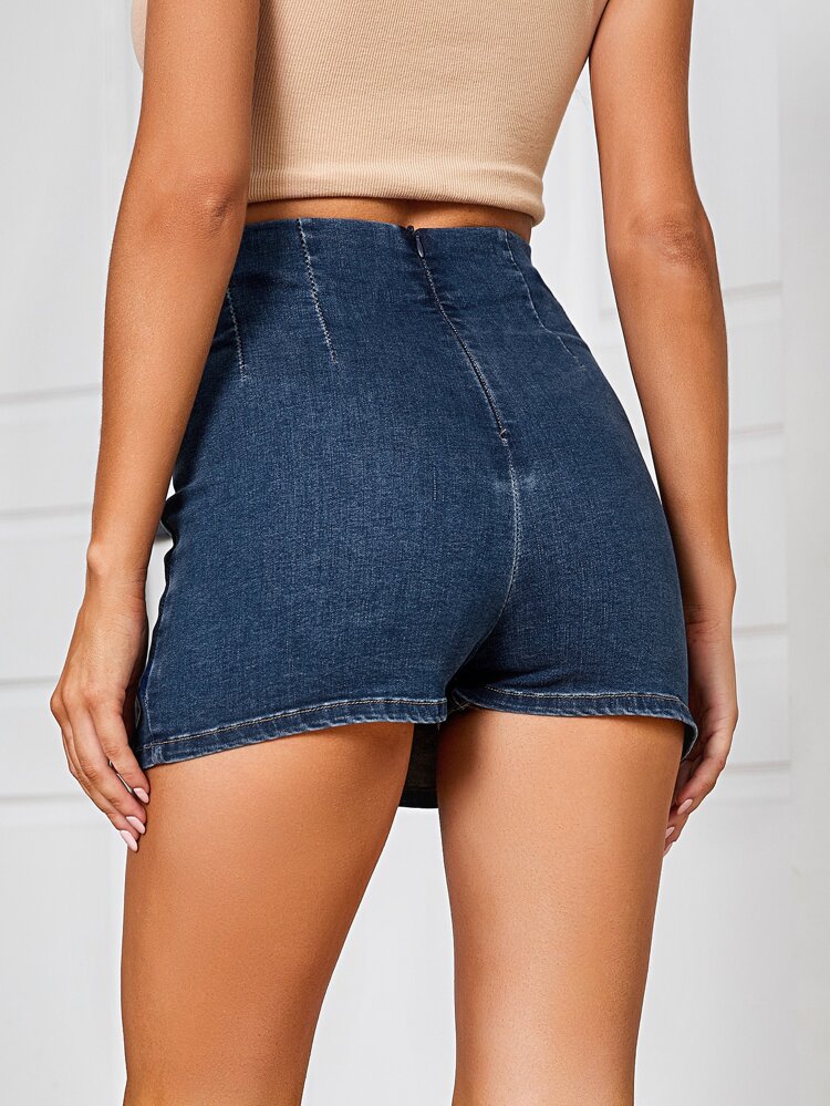 Split Hem Zip Back Denim Shorts