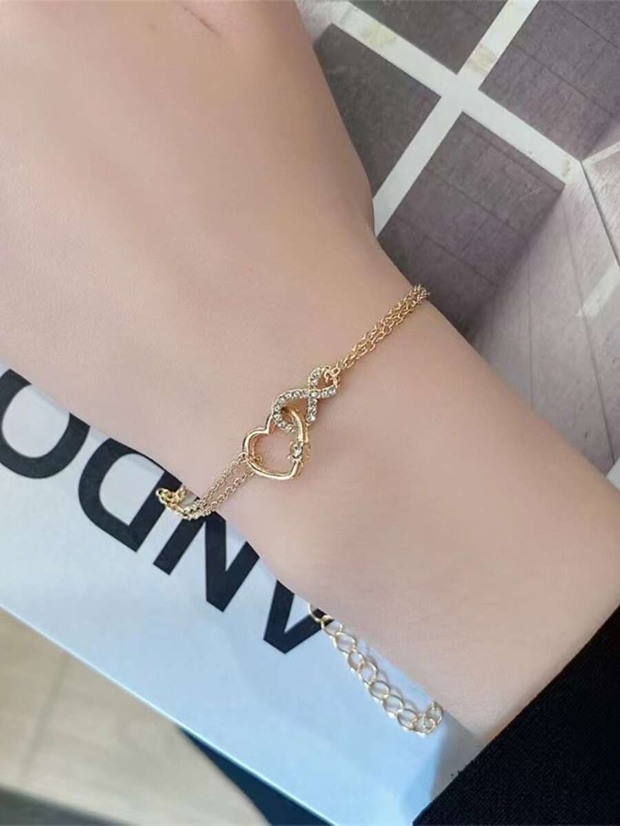 Heart Decor Chain Bracelet - Yellow Gold - View 1