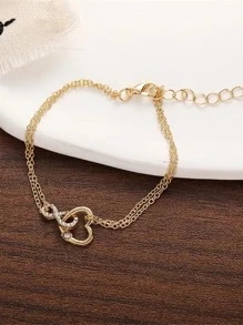 Heart Decor Chain Bracelet - Yellow Gold - View 2