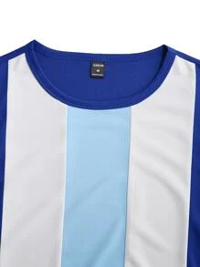 Manfinity Homme Hombres de color combinado Camiseta & de cintura con cordón Shorts - Azul y blanco - Ver 3