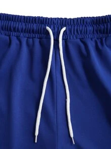 Manfinity Homme Hombres de color combinado Camiseta & de cintura con cordón Shorts - Azul y blanco - Ver 4