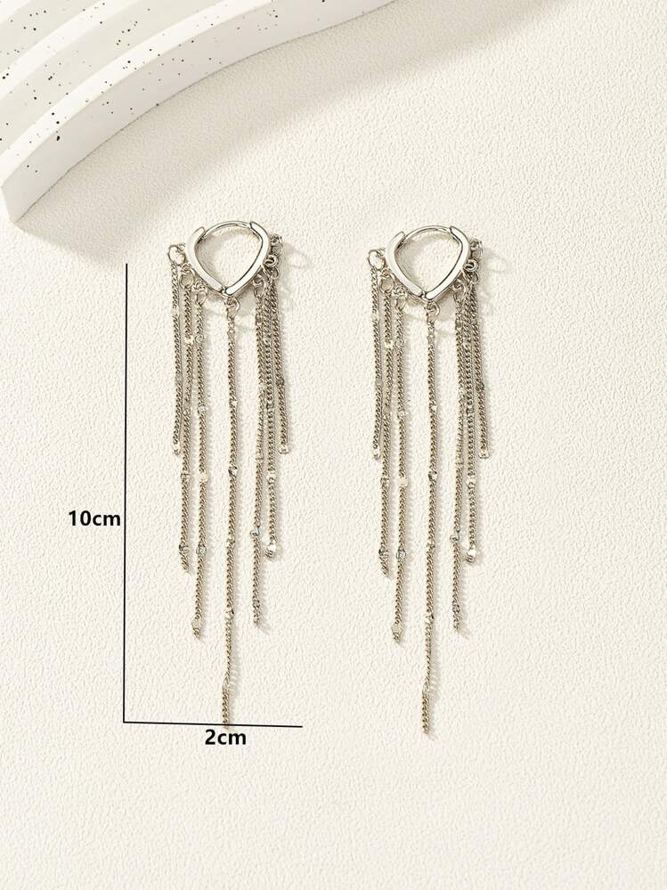 Pendientes largos con cadena con fleco - Plateado - Añade 3