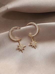 Rhinestone Moon Decor Star Drop Earrings - Yellow Gold - View 1