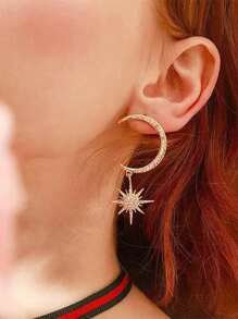 Rhinestone Moon Decor Star Drop Earrings - Yellow Gold - View 2