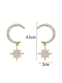 Rhinestone Moon Decor Star Drop Earrings - Yellow Gold - View 3