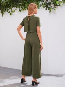 SHEIN Maternity Solid Nursing Wide Leg Jumpsuit - Army Green - View 2