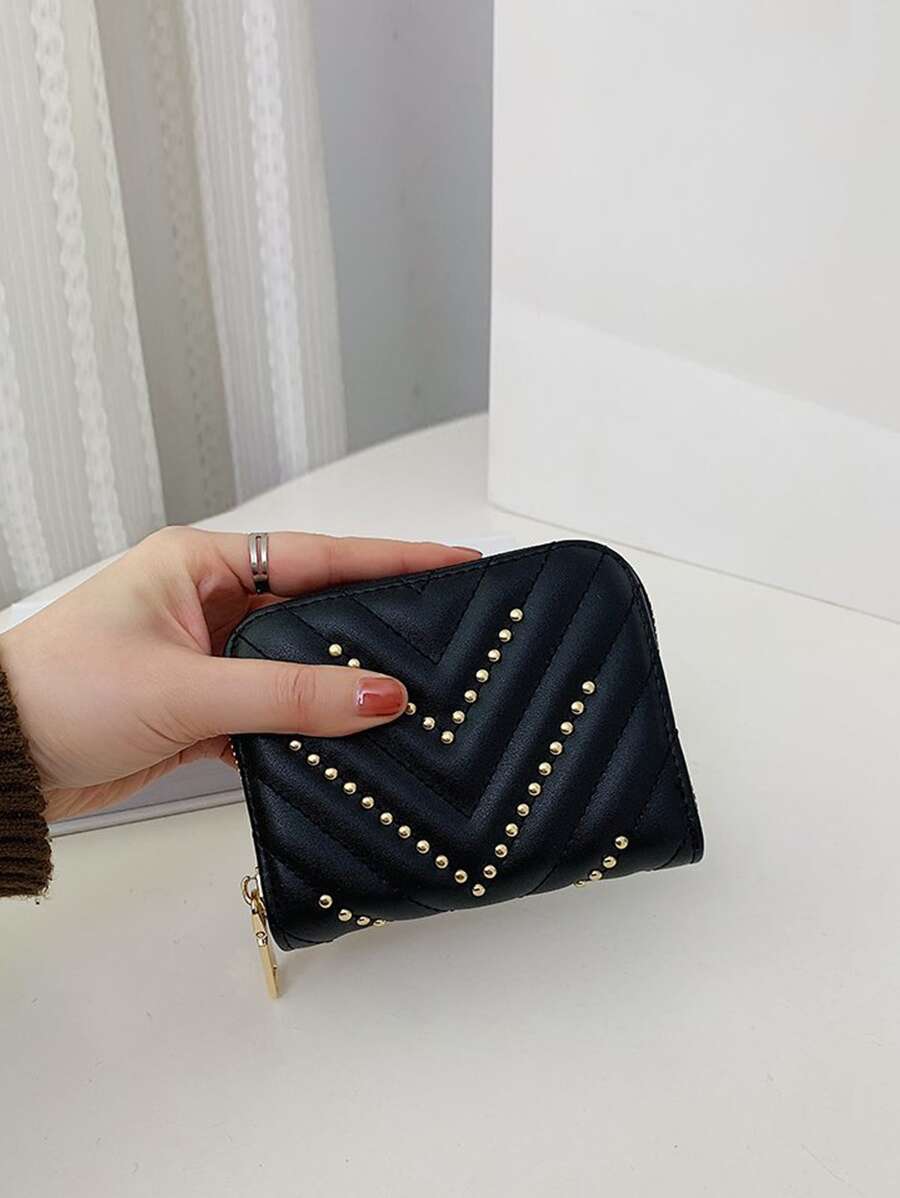 Studded Decor Chevron Card Holder Multi-Card Card Organizer for Storage Credit Cards - Black - View 1