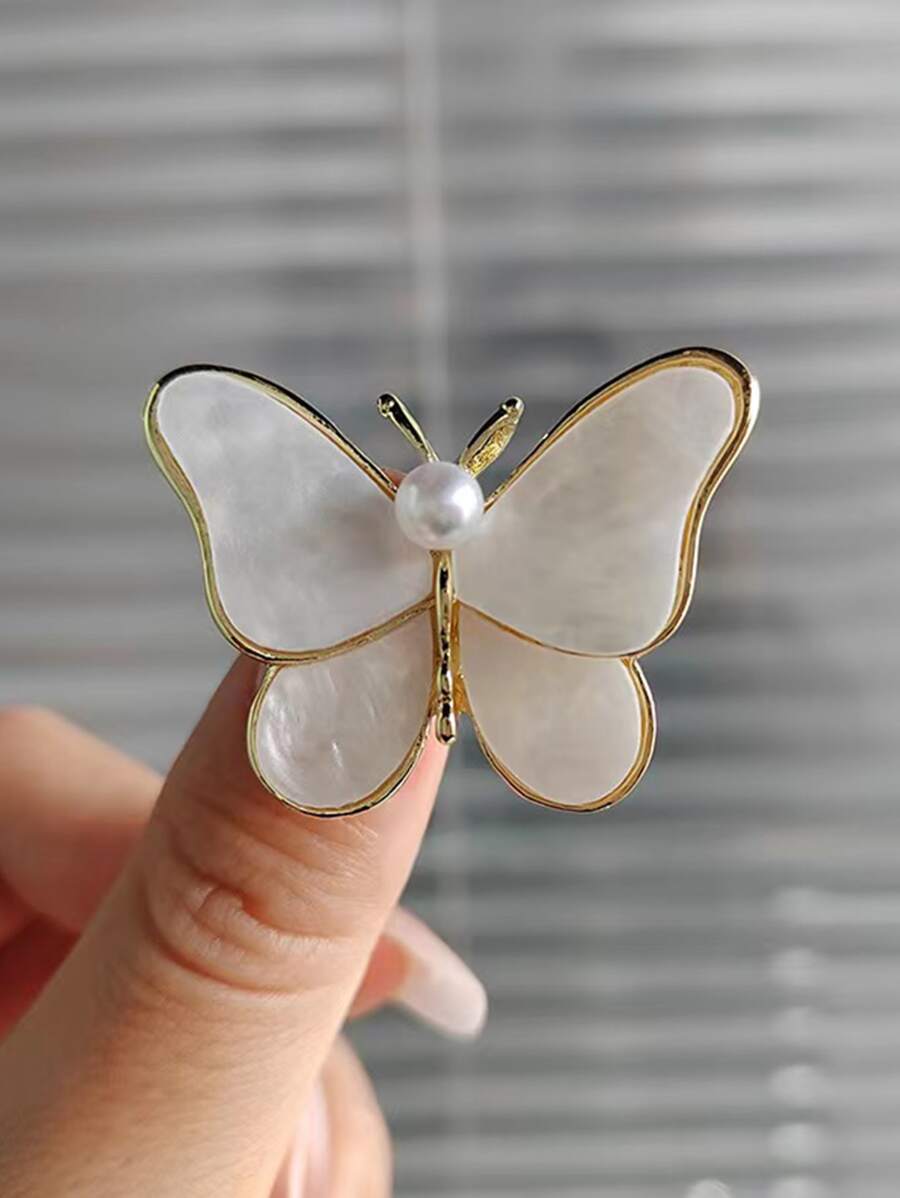 人造珍珠和蝴蝶裝飾別針 - 彩色 - 查看 1