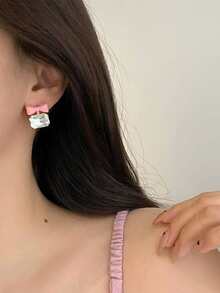 Rhinestone & Bow Decor Stud Earrings - Multicolor - View 2