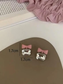 Rhinestone & Bow Decor Stud Earrings - Multicolor - View 3