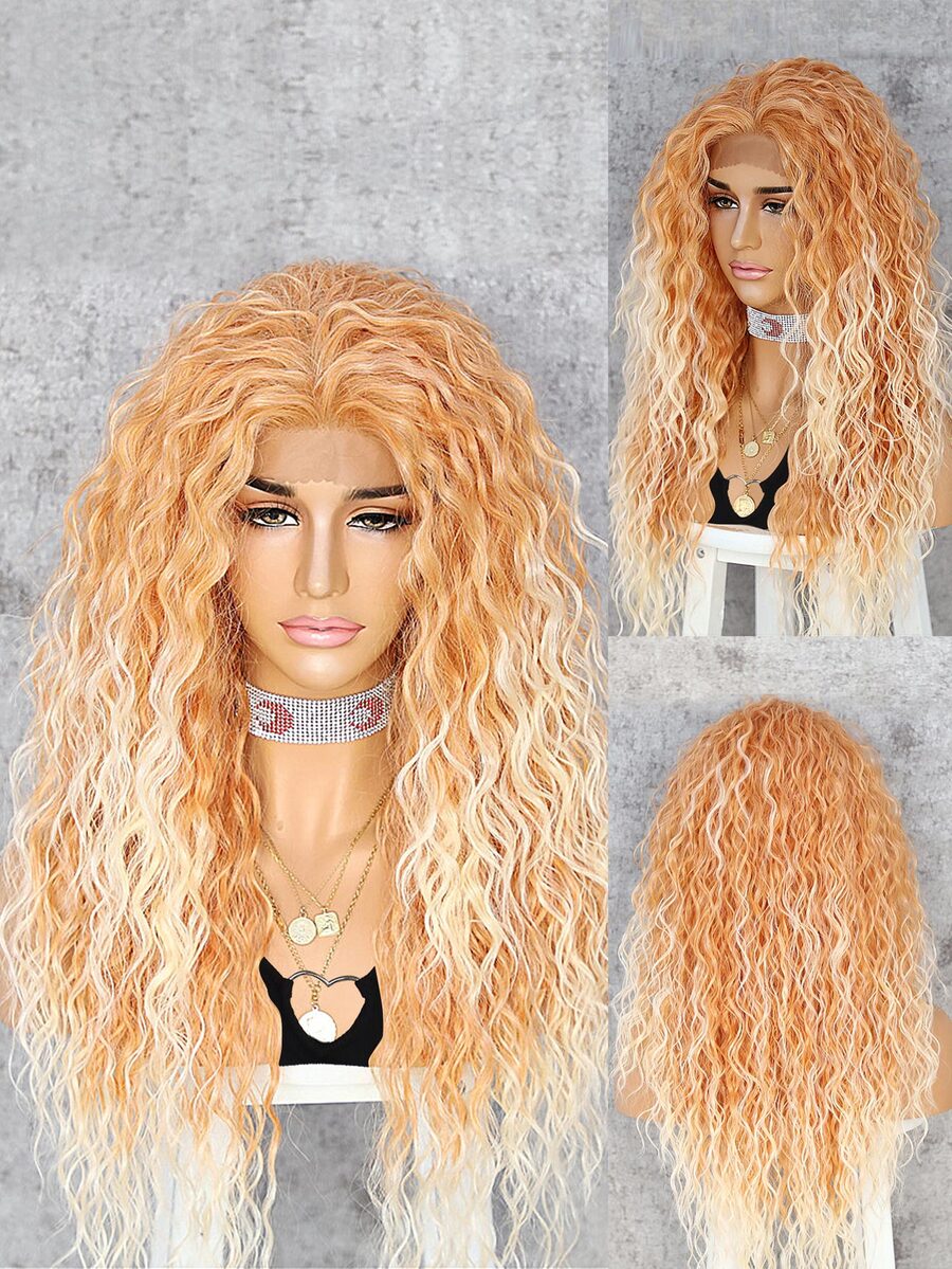 13*2.5 Lace Front Long Curly Synthetic Wig - Multicolor - View 1