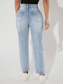 SHEIN PETITE Jeans de pierna recta desgarro - Lavado ligero - Ver 2