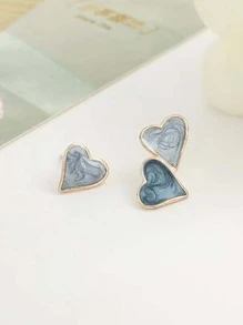 Bông tai trái tim không khớp - Màu xanh lam - Xem 2