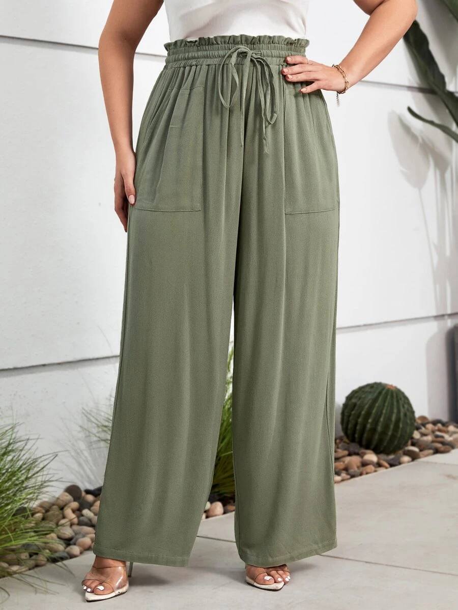 SHEIN LUNE Plus Drawstring Waist Wide Leg Pants